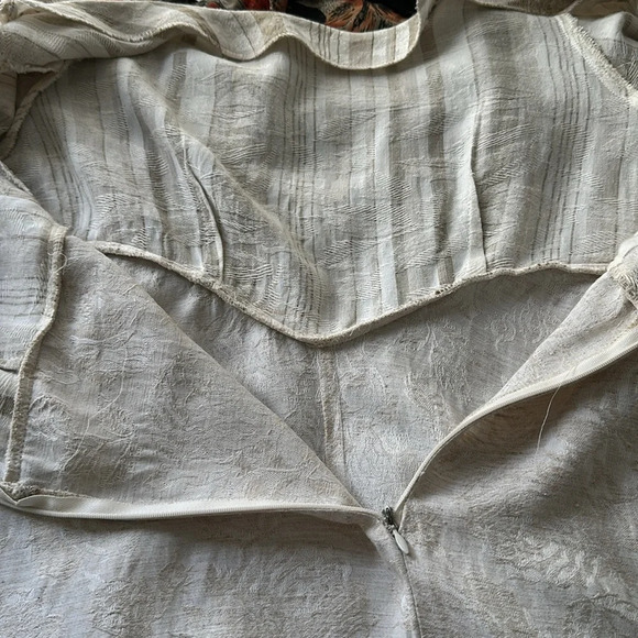 Vintage 90s Handmade MIDI Dress Empire Waist Fall Neutral Jacquard - Picture 14 of 16